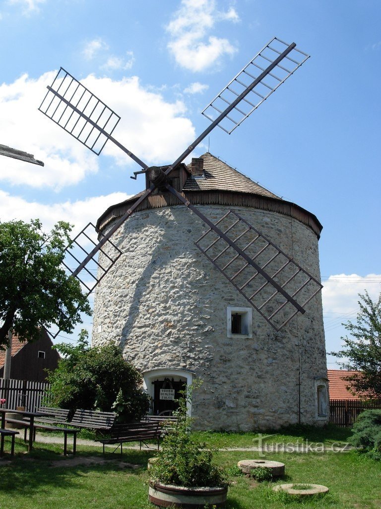 Stone windmill in the village of Rudice