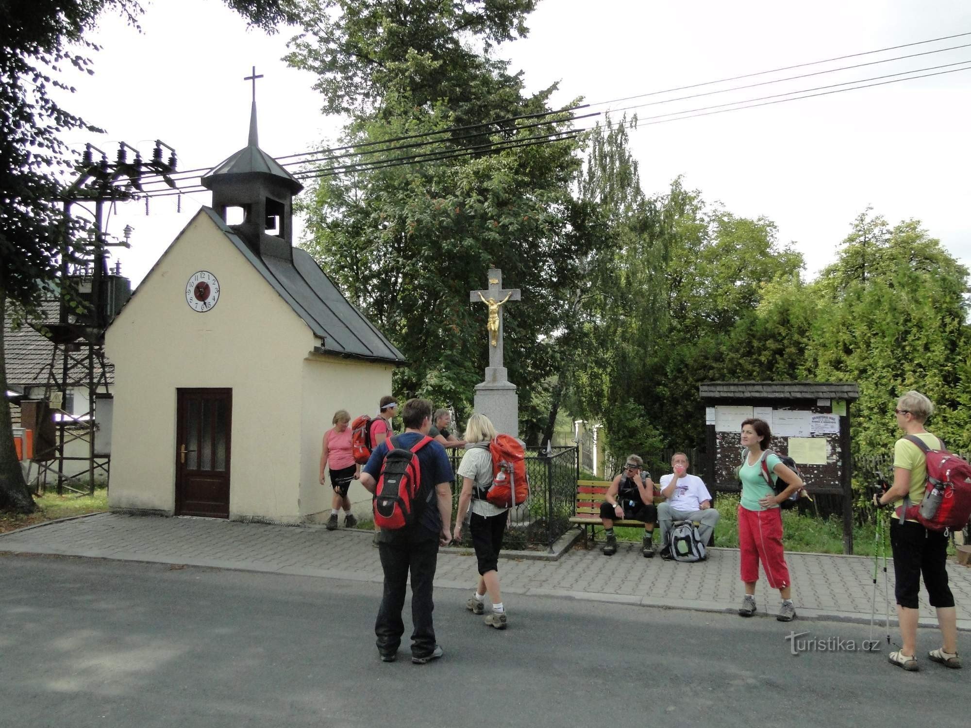 St. Anne's Chapel and a stone cross from 1908