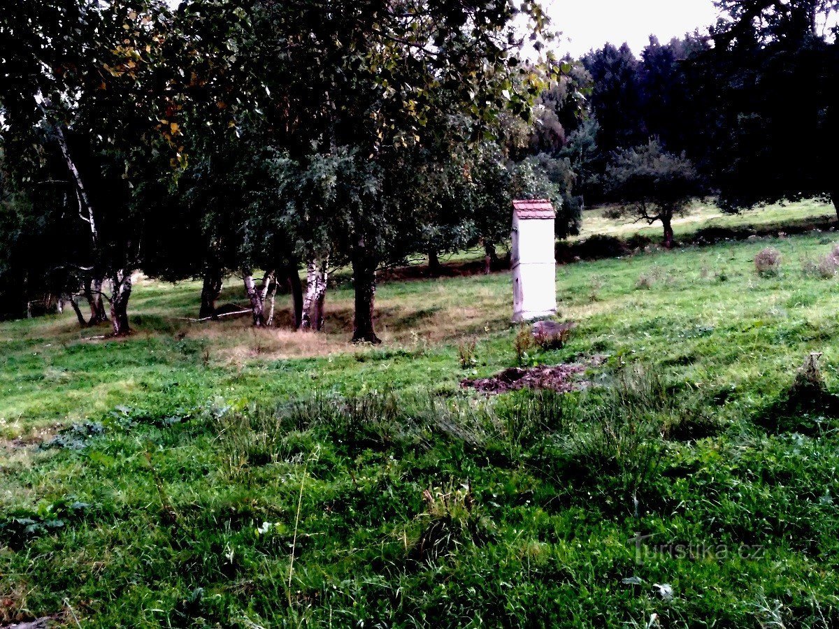 Tu kapelice bele stojijo in krave divje. Nové Vilémovice, Rychlebské hory.