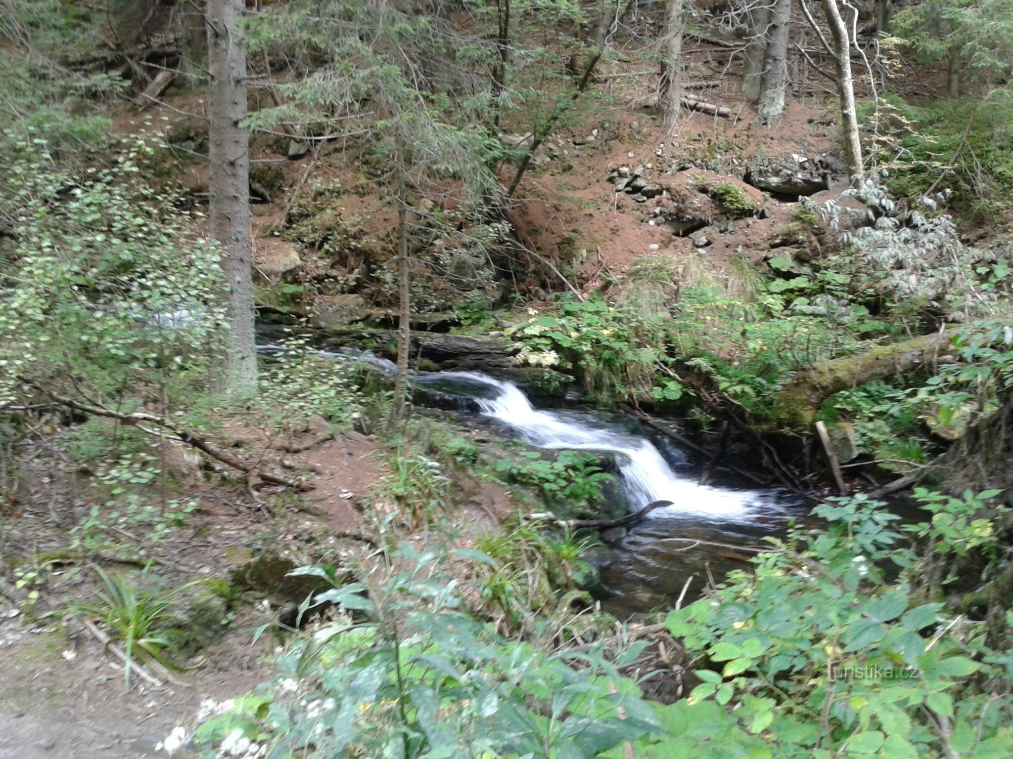 Karlova Studánka-vattenfallen i Bílé Opavy-ch. Barborka-Praděd och nedstigning på skotrar med barn