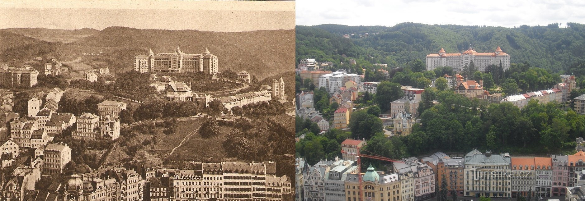 Karlovy Vary a régebbi nézetekről és az aktuális fényképekről