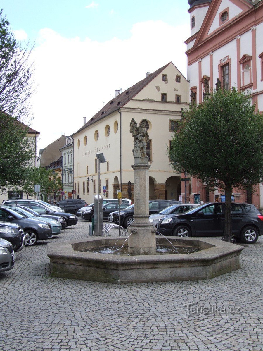 The fountain on May Day Square in Chomutov