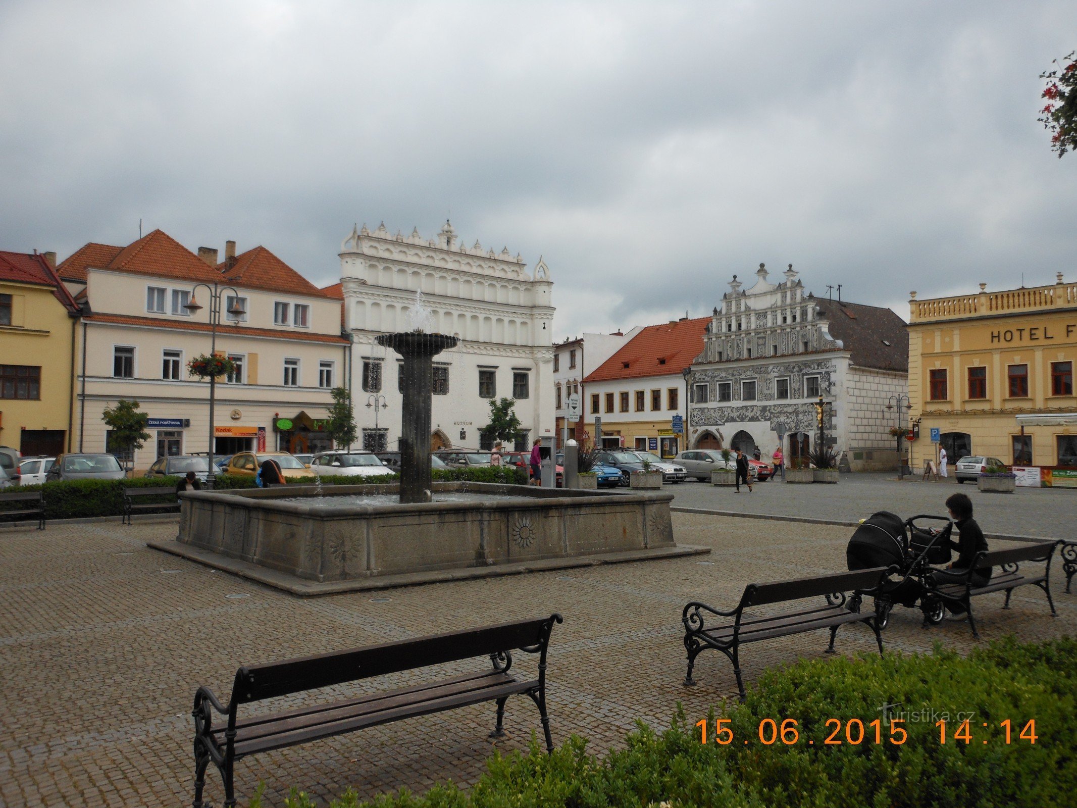 The fountain in front of the town hall building in Sušice