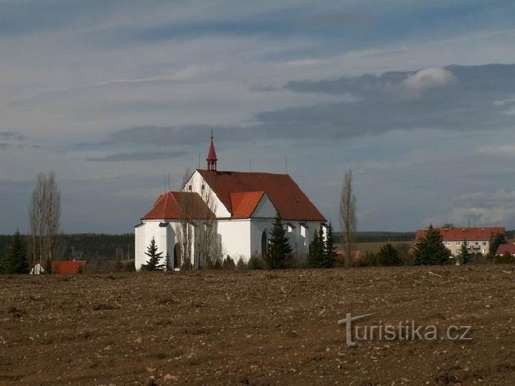 Kostel Narození Panny Marie a část obce