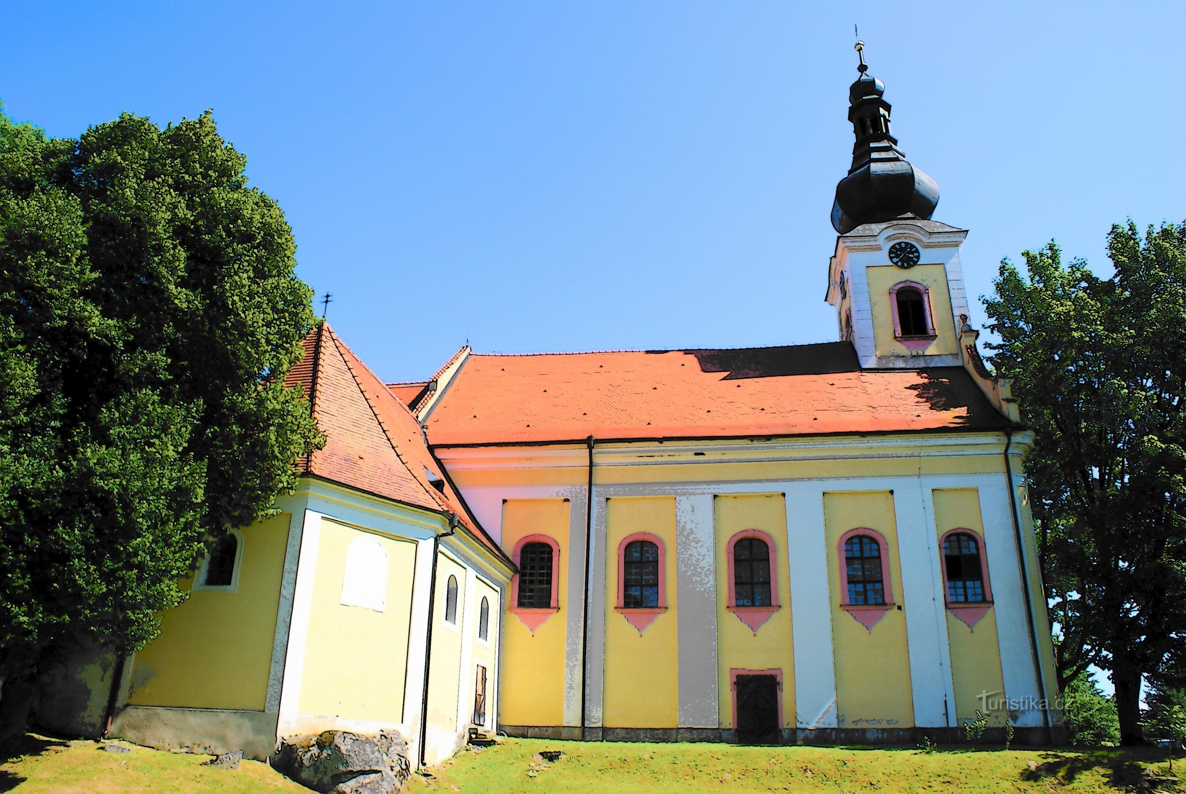 kostel s kaplí nad svatým kamenem