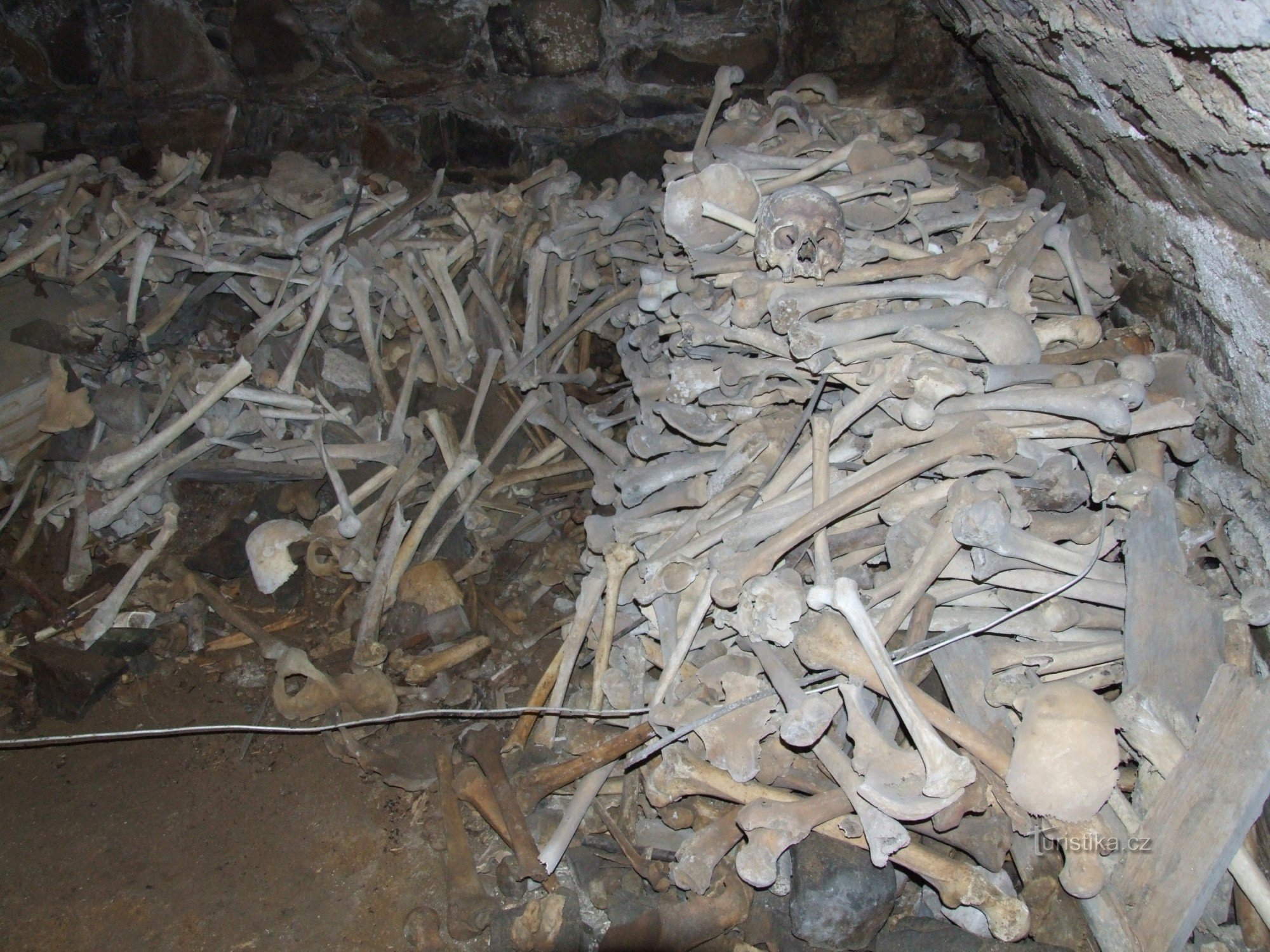 ossuário - há vestígios de cortes e feridas de bala nos ossos e crânios