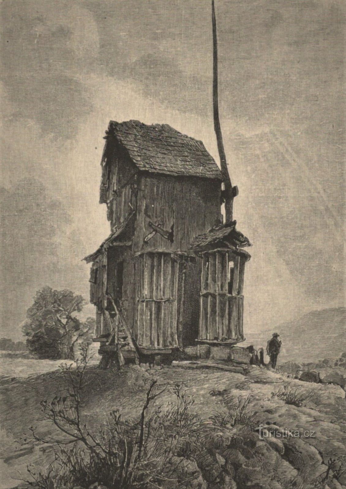 Dibujo del molino de viento de Doblnice de la segunda mitad del siglo XIX.