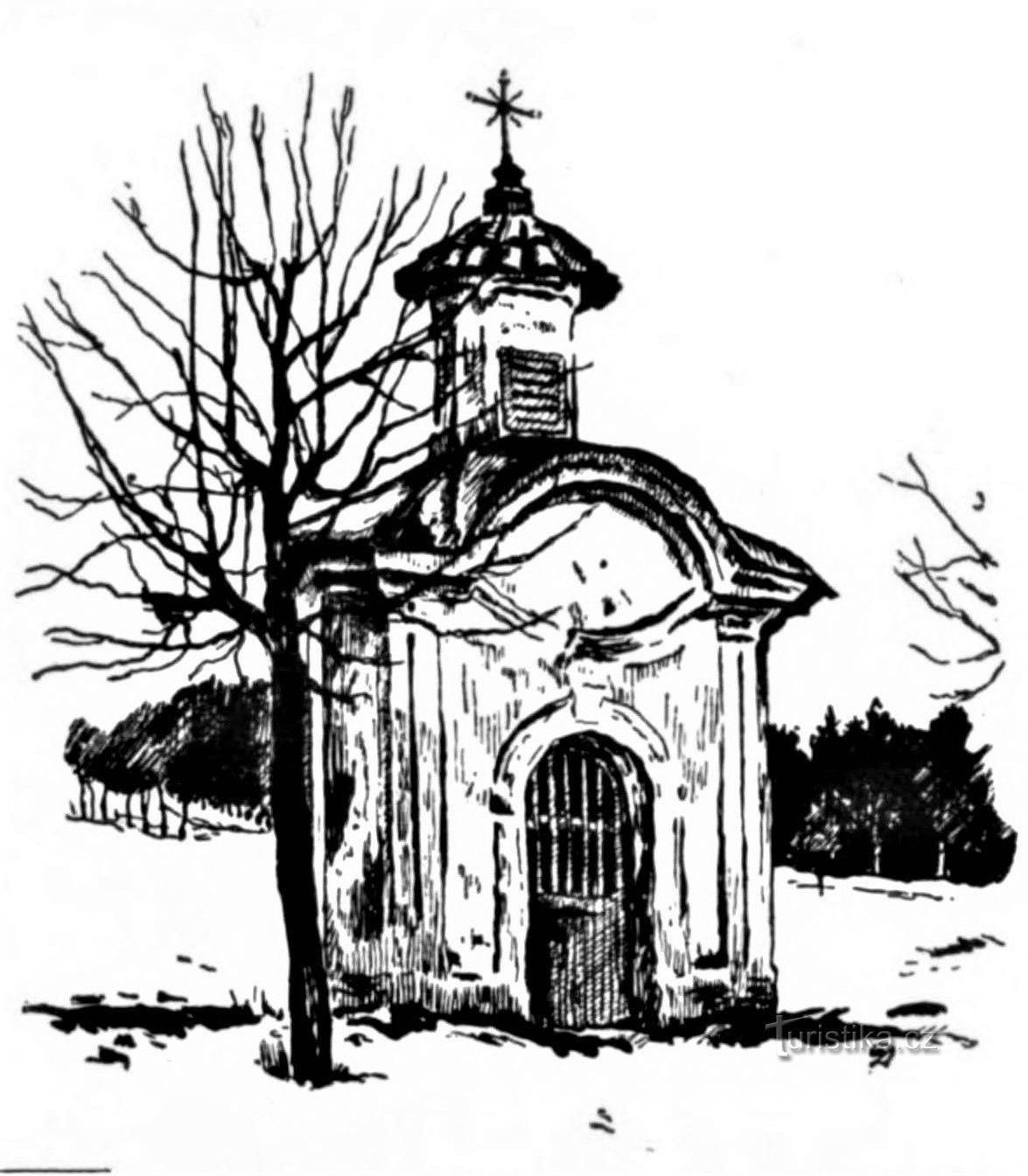 Drawing of the chapel of St. John the Baptist in Třebechovice pod Oreb from the early 20s