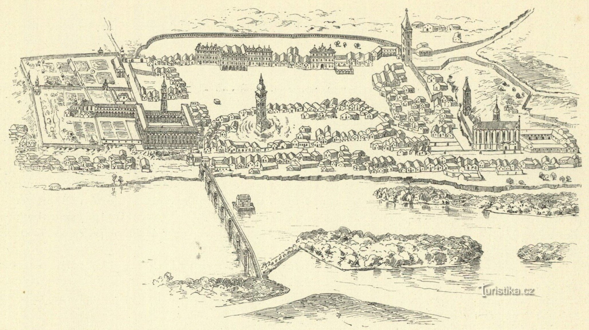 Rysunek Roudnice nad Labem autorstwa Antonio de la Porta z 1668 roku