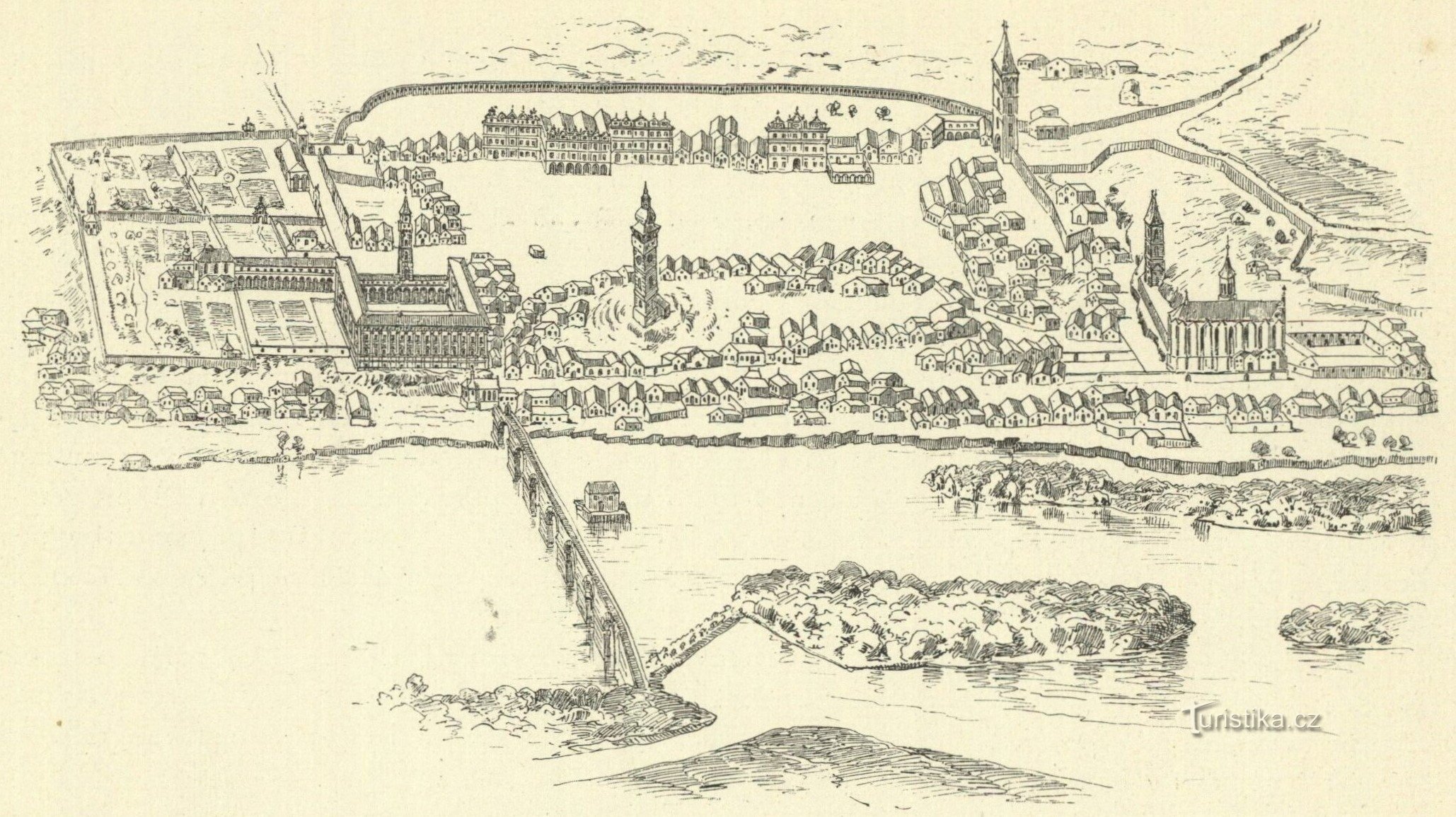 Drawing of Roudnice nad Labem by Antonio de la Porta from 1668