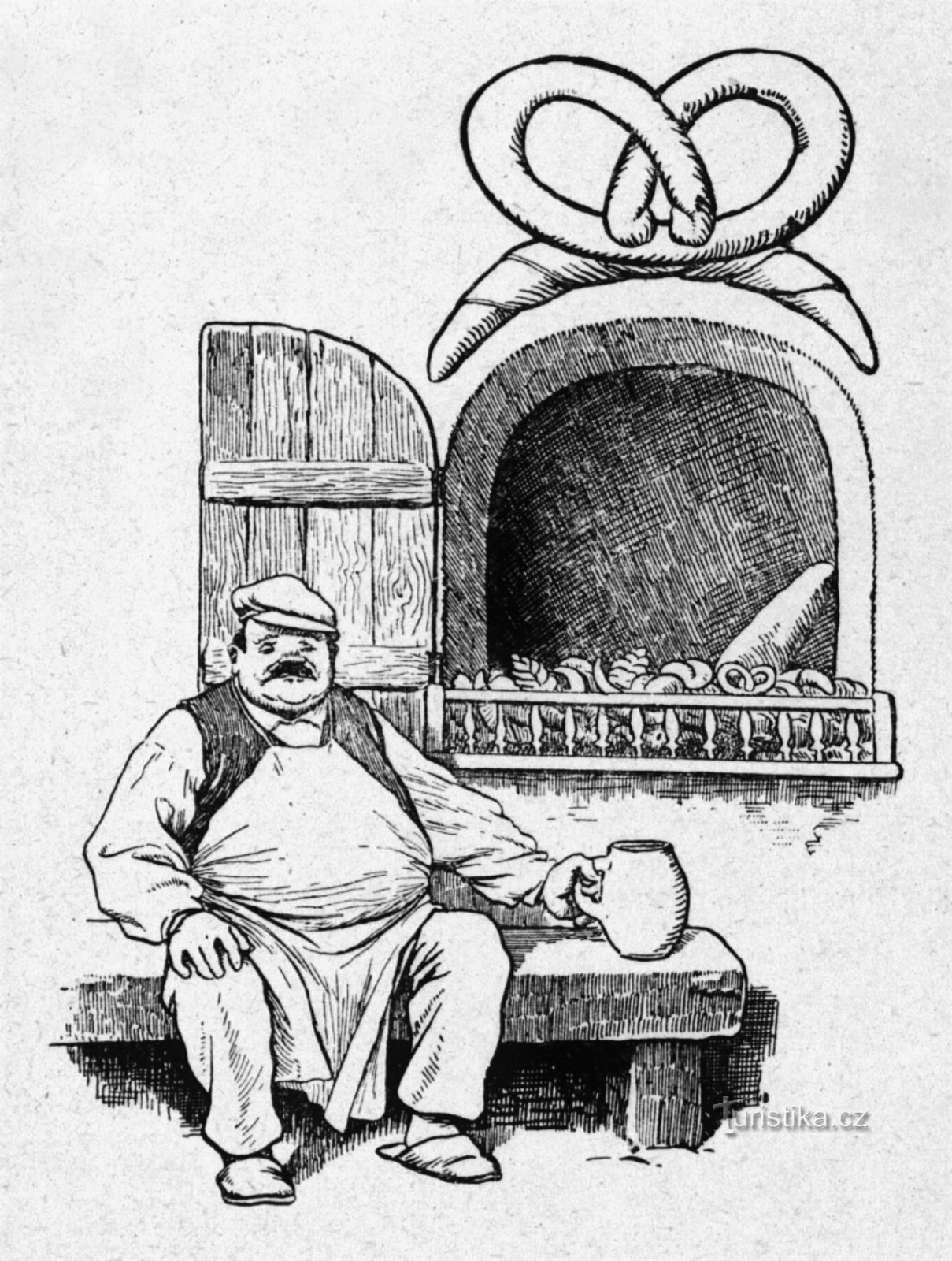 En tegning af Věnceslav Černý af Úpí-bageren Konvalinka fra bogen