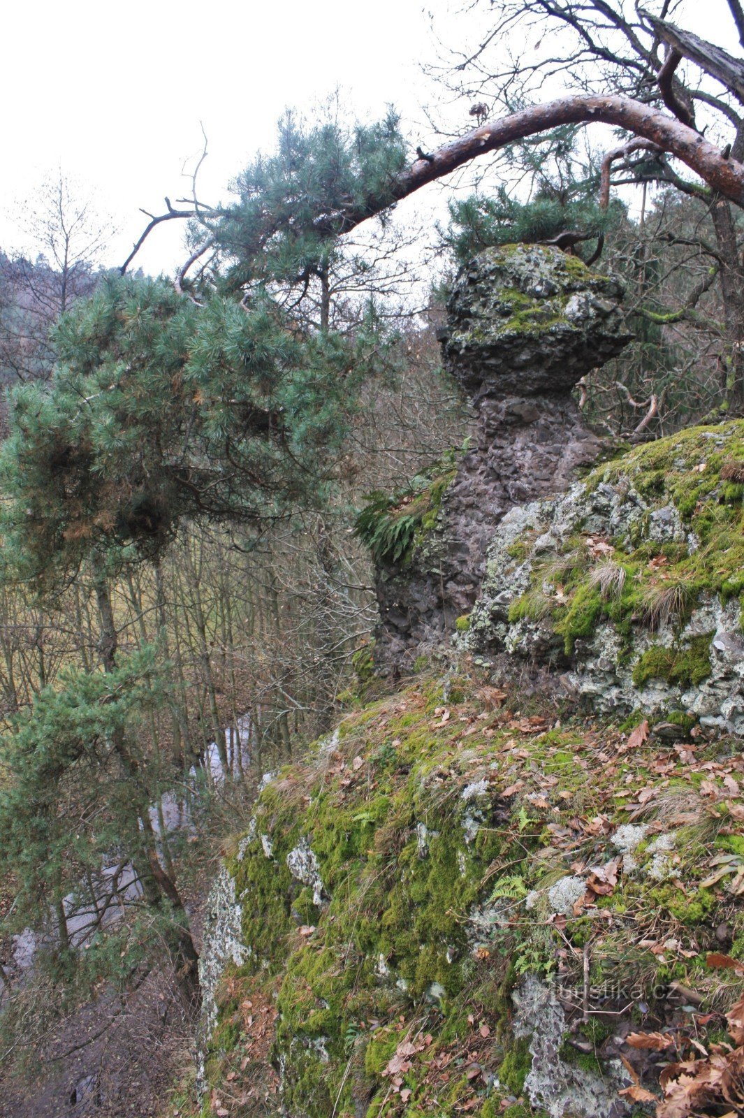 Krkatá baba is located on top of the rocks above the Lubě stream