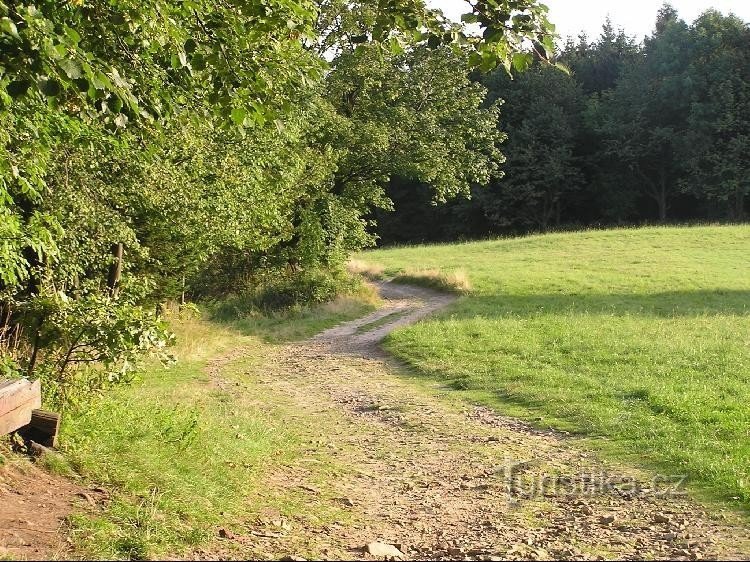 Kubánkov-kruispunt, vanaf de wegwijzer naar Kozlovice