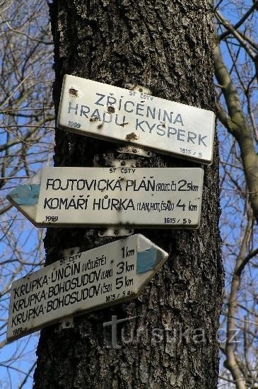 Kyšperk: placa de sinalização em frente ao castelo