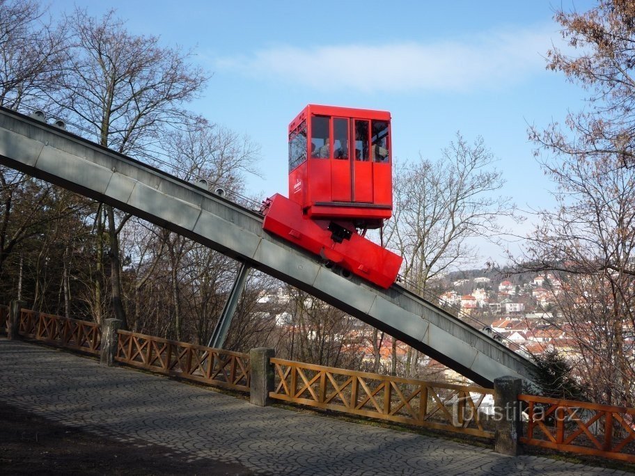 Lanovka jede přes park