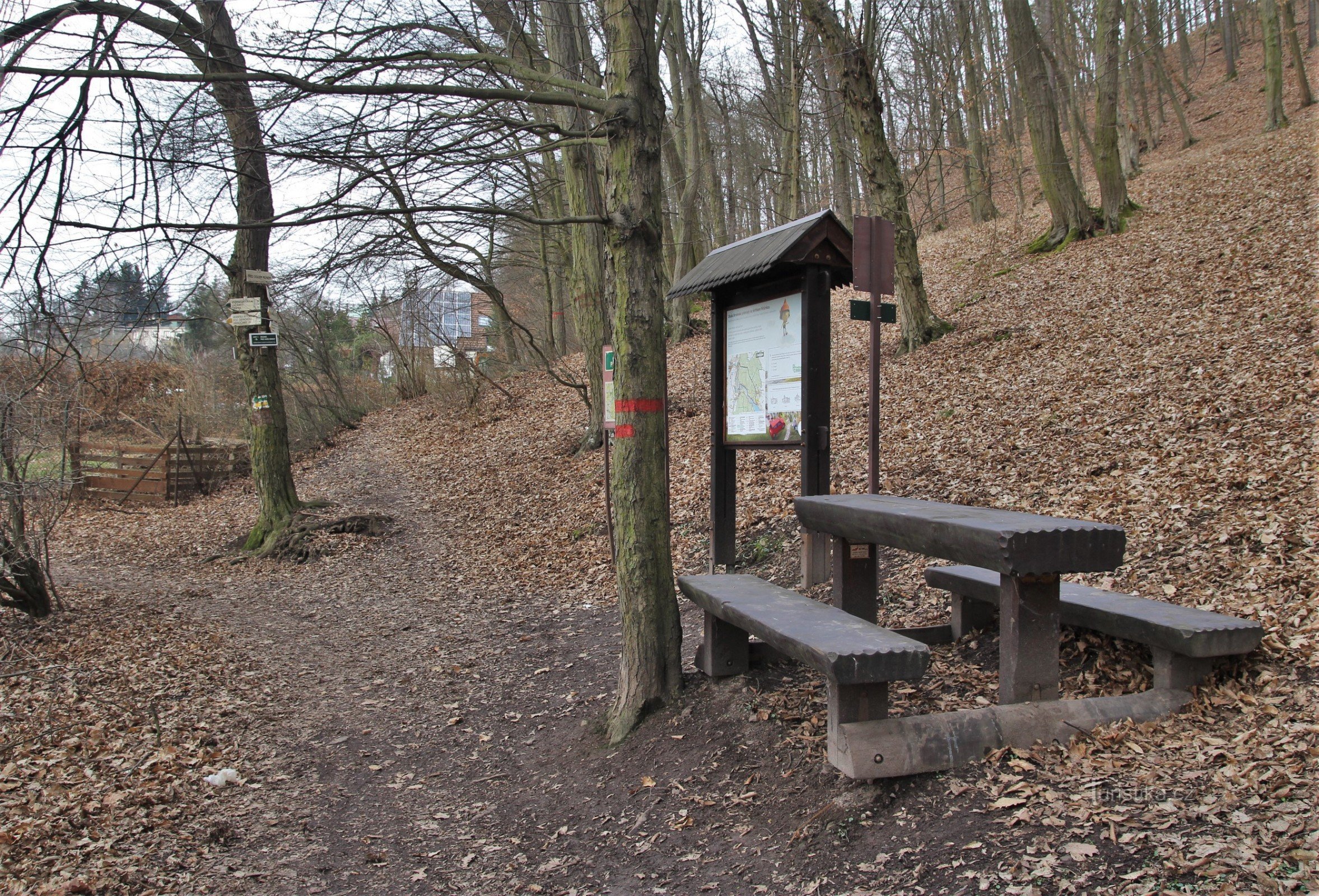 Benches with a reservation information board