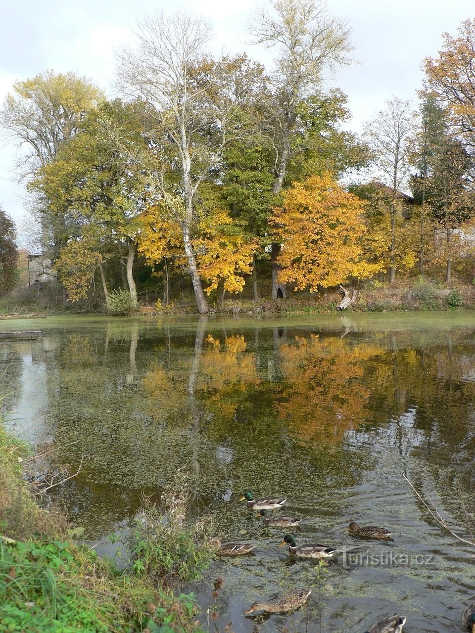 Lažany, vista al parque y al estanque