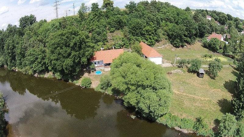 aerial view of the cottage and meadow