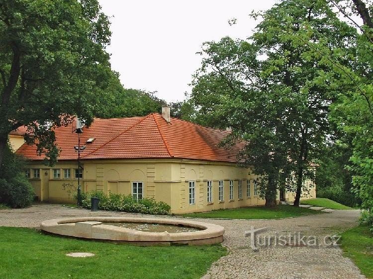 Letohrádek Kinských - Švýcárna: Trikrilna klasicistična pritlična stavba iz 18. stoletja