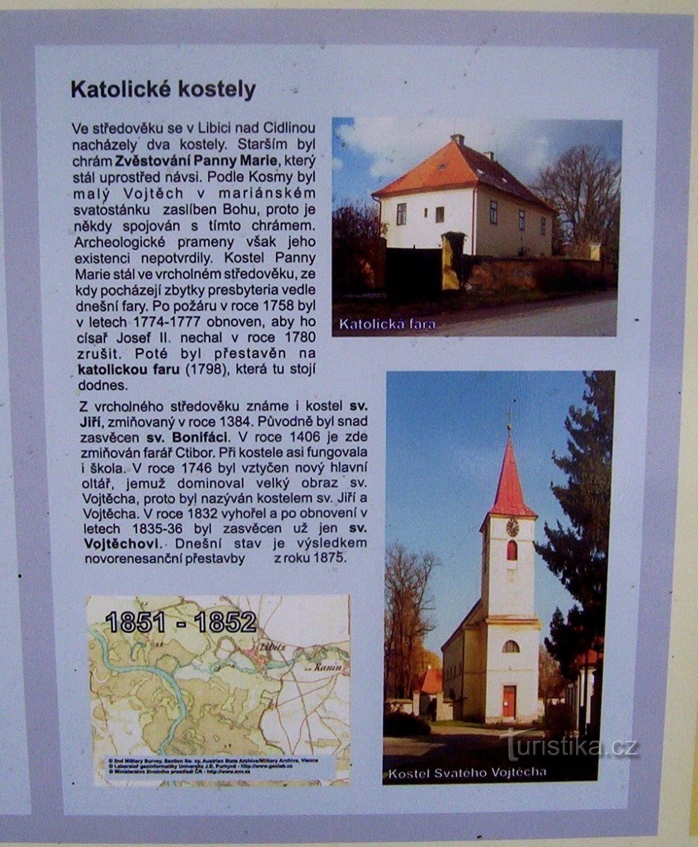 Libice nad Cidlinou-panneau d'information-églises catholiques-Photo: Ulrych Mir.