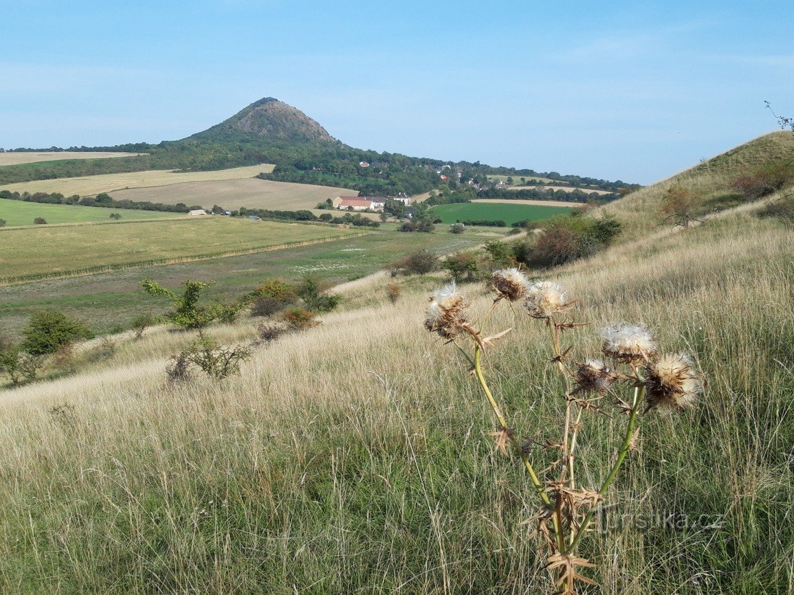 Personnes, habitations et quartzite sur Písečné vrch près de Bečov