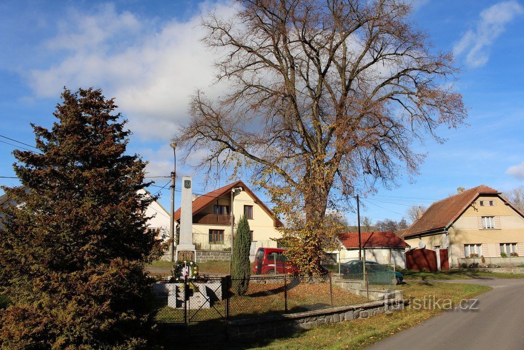 Et lindetræ og et monument over de faldne