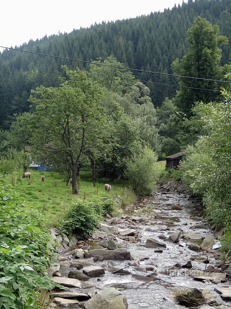 Lomná από τη γέφυρα από την πισίνα στο Kyčmol - Horní Lomná