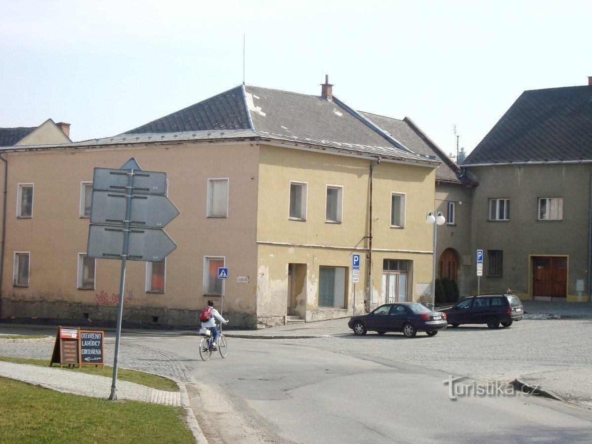 Loštice - Míru square - the birthplace of music composer Stanislav Adam - Photo: Ulrych Mir.