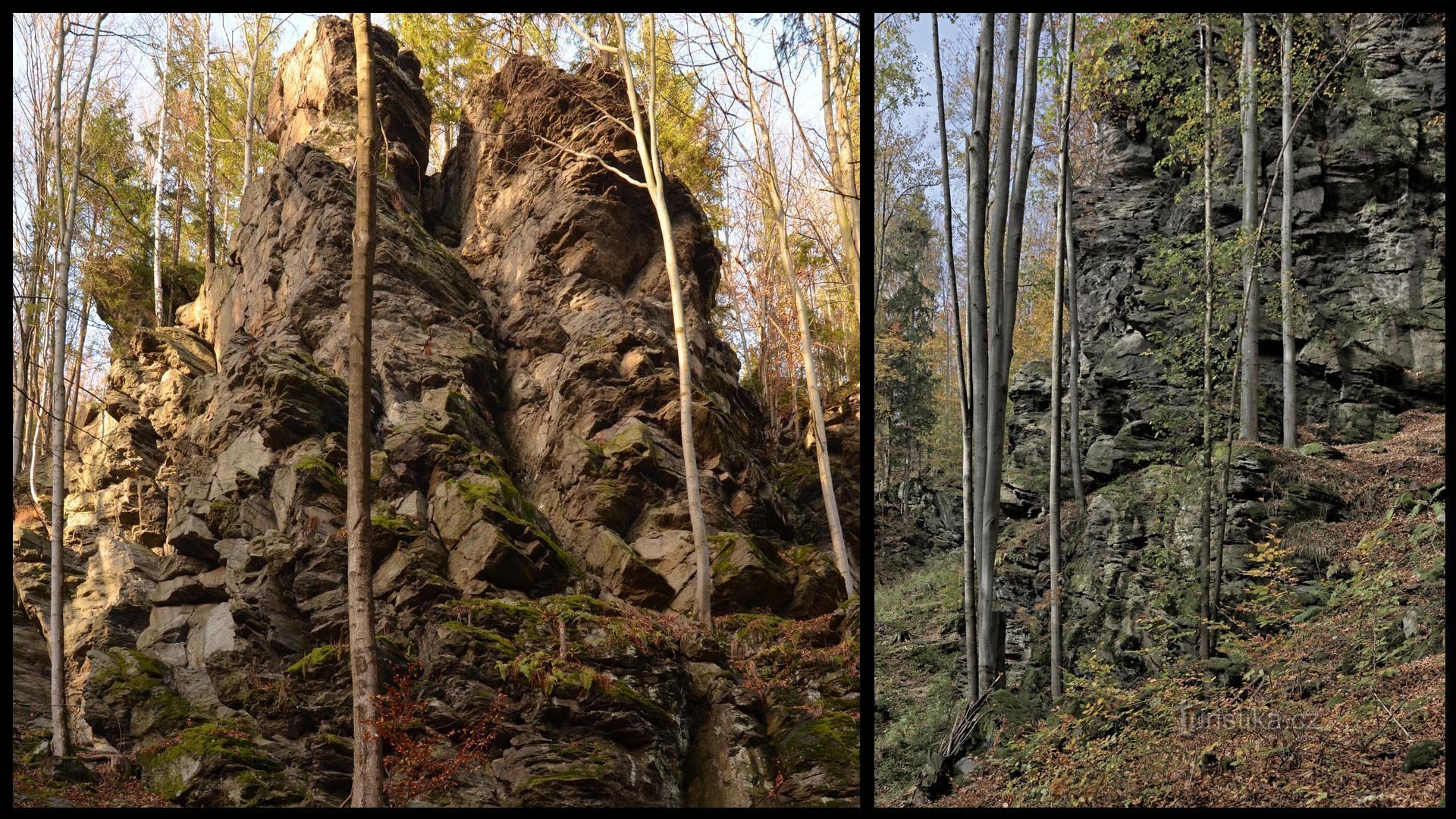 Ludvíkov rock town, valley wall of the Žofka tower in the K2 massif. The main peak above