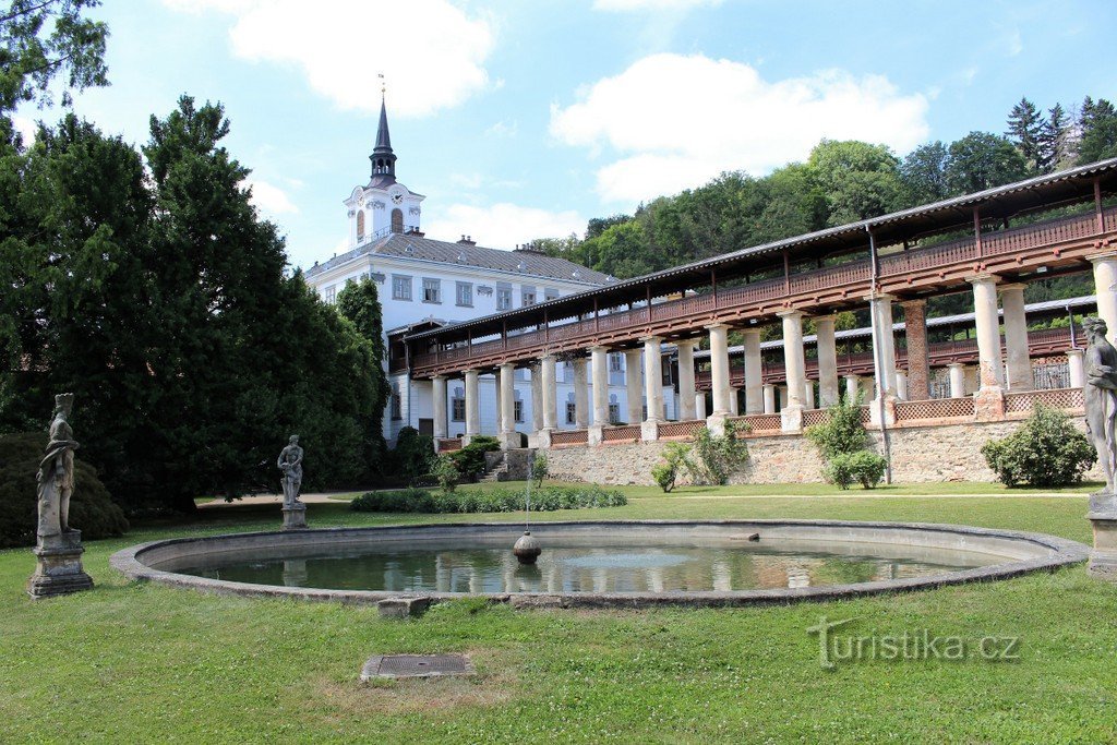 Vulpe, vedere la colonade și la castel