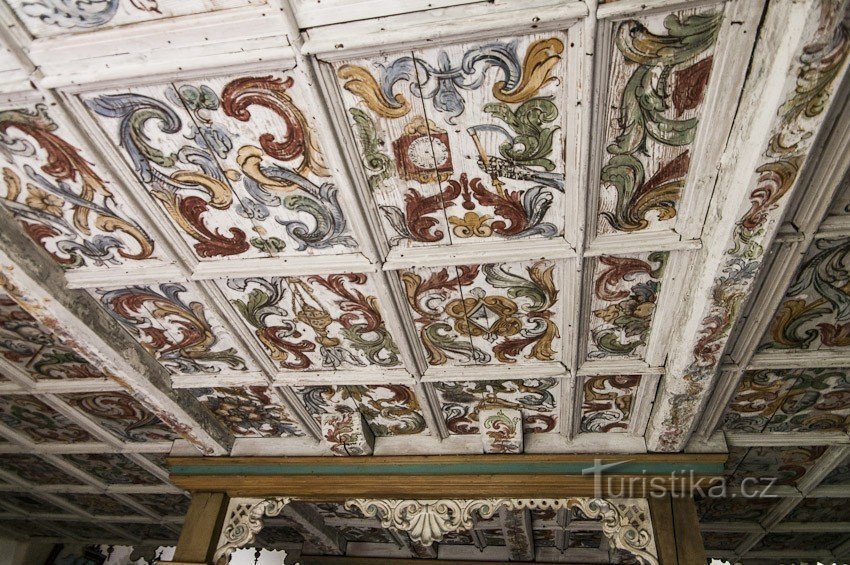 Painted ceiling under the porch