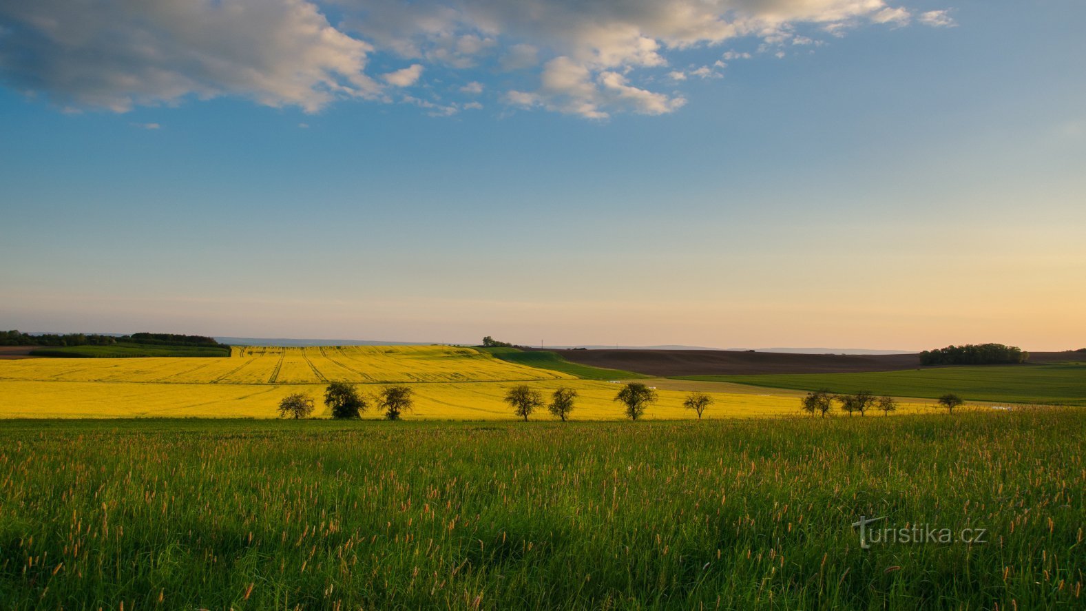 Kleine en grote Hořánek vanuit het noorden, vanaf de parochieheuvel aan de rand van Horní Ředice