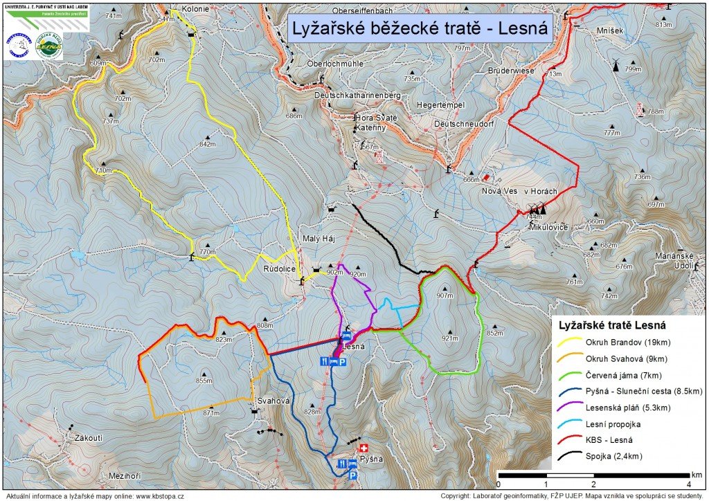 mapa tras biegowych wokół lasu