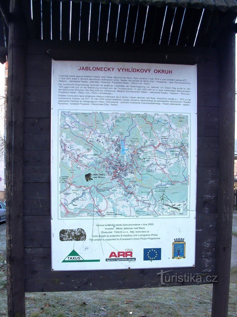 Mapa trasy zwiedzania Jablonecký