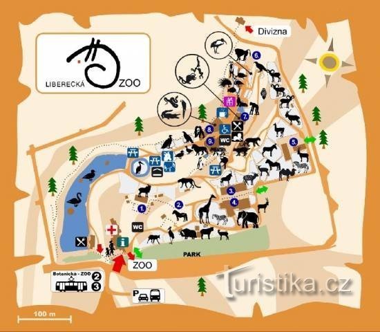 Liberecin eläintarhan kartta