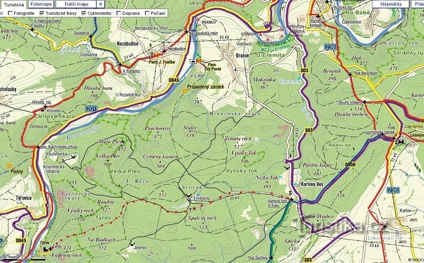 Mapa na Týřov