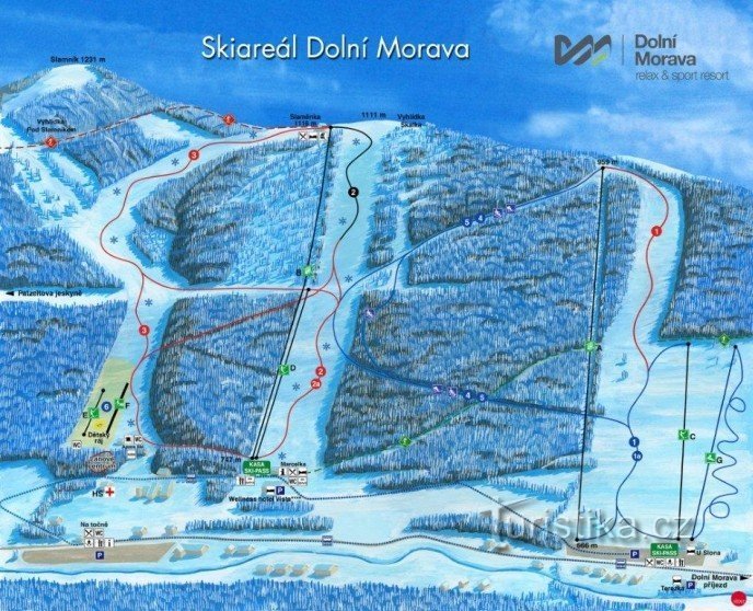 Kort over skisportsstedet Dolní Morava