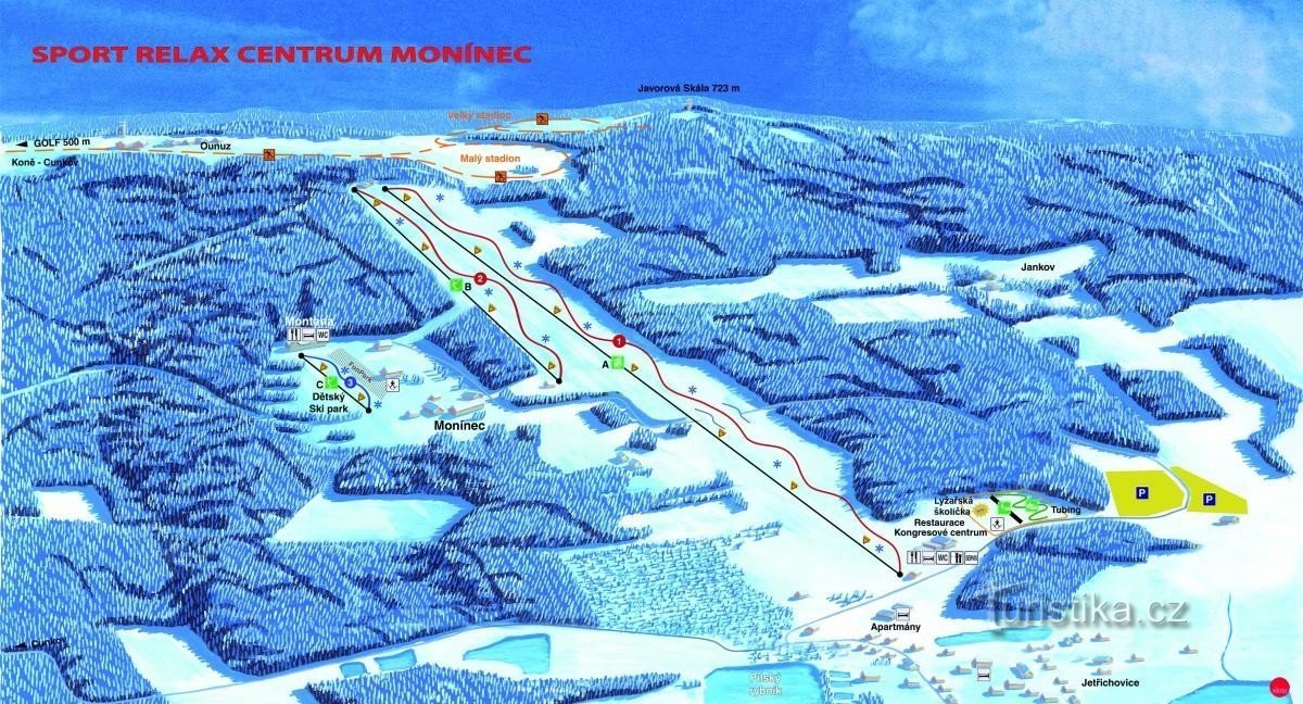 Mapa - ski areál Monínec
