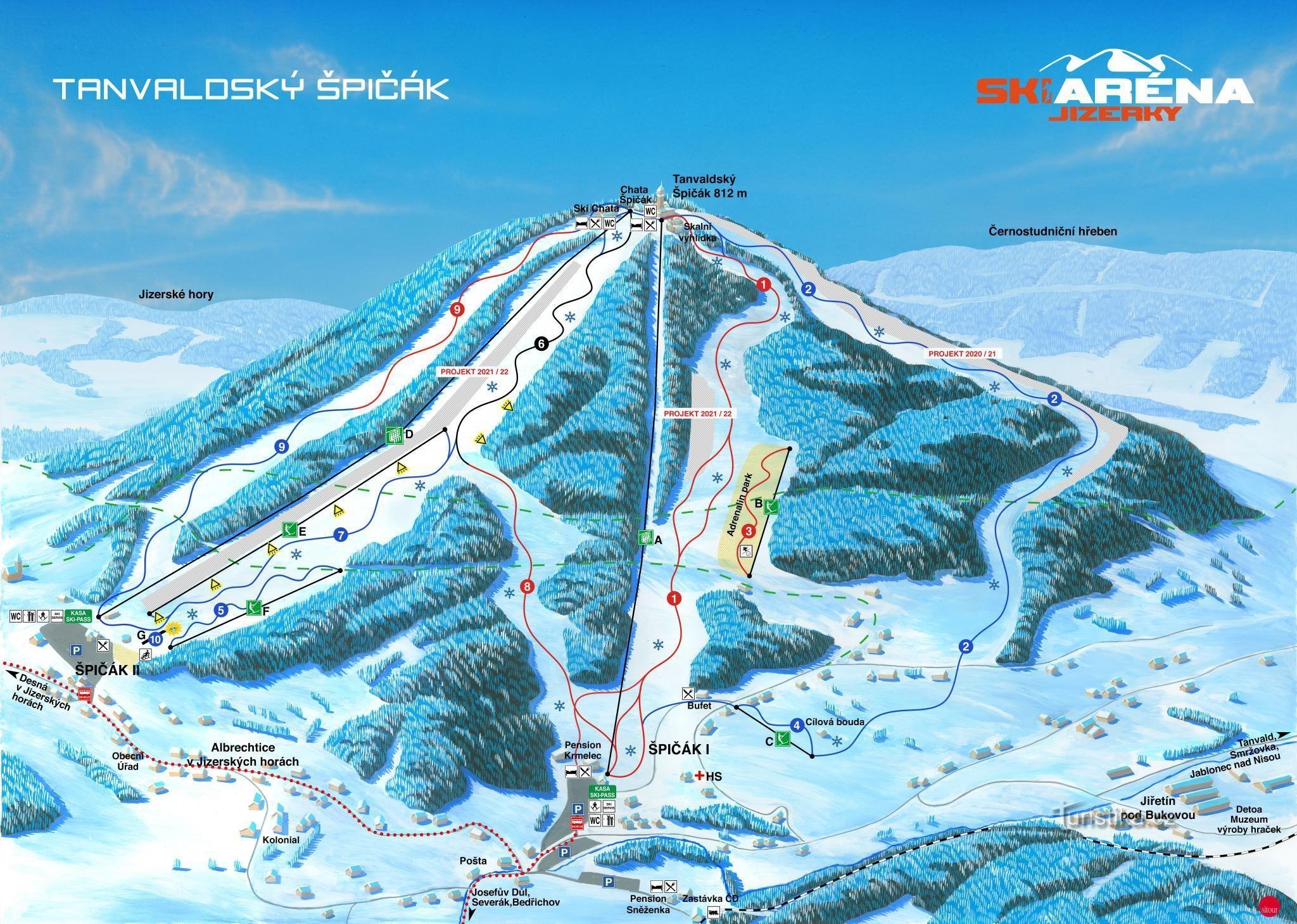 Mapa Ski areál Tanvaldský Špičák