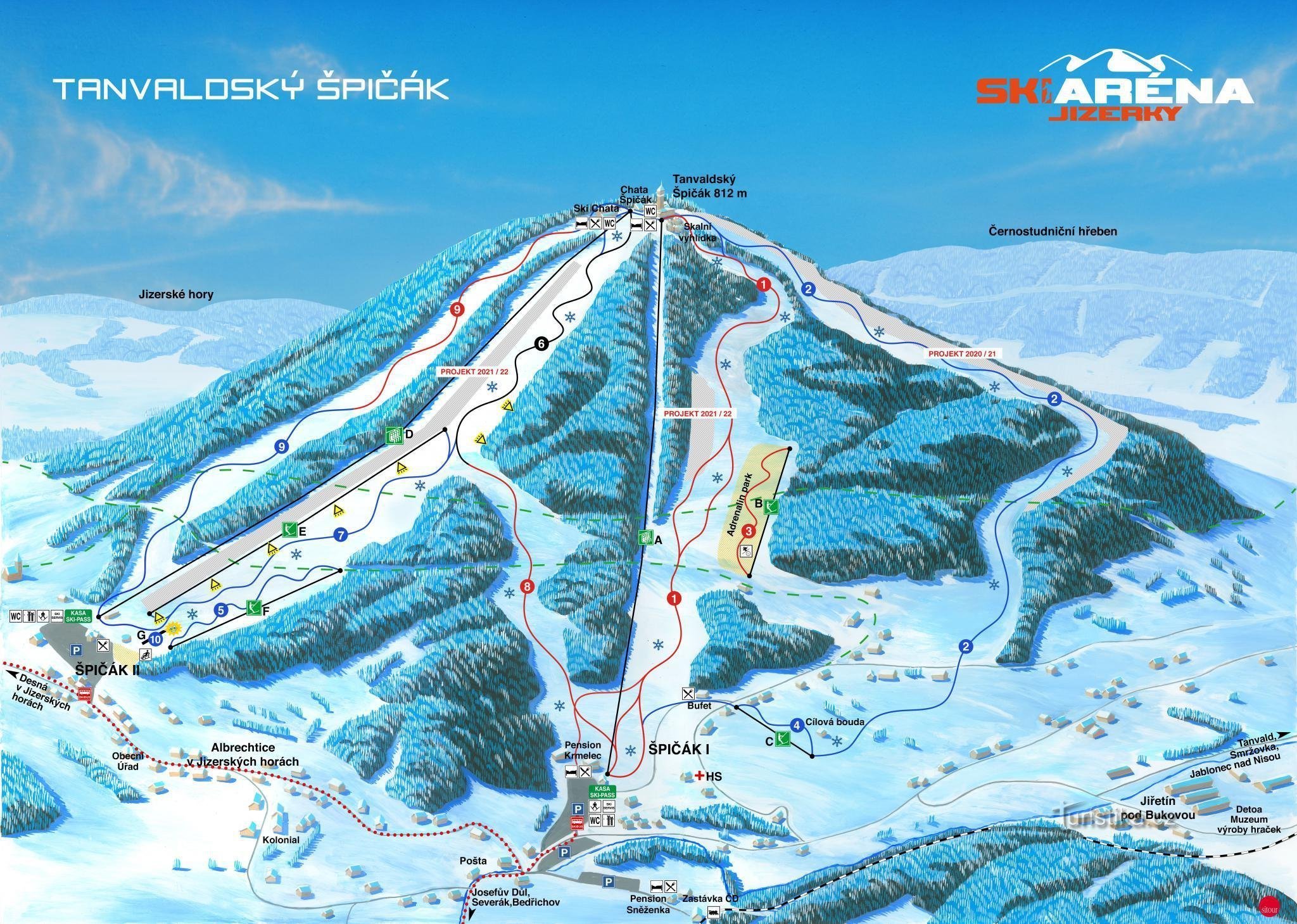 Mapa Ski areál Tanvaldský Špičák