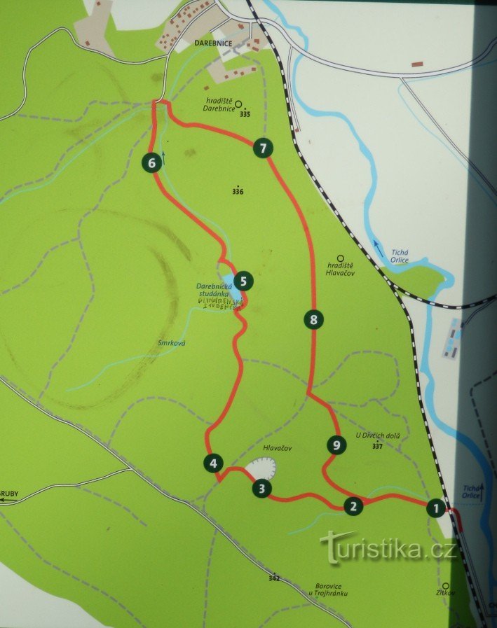 Map of the educational trail, photographed from the panel