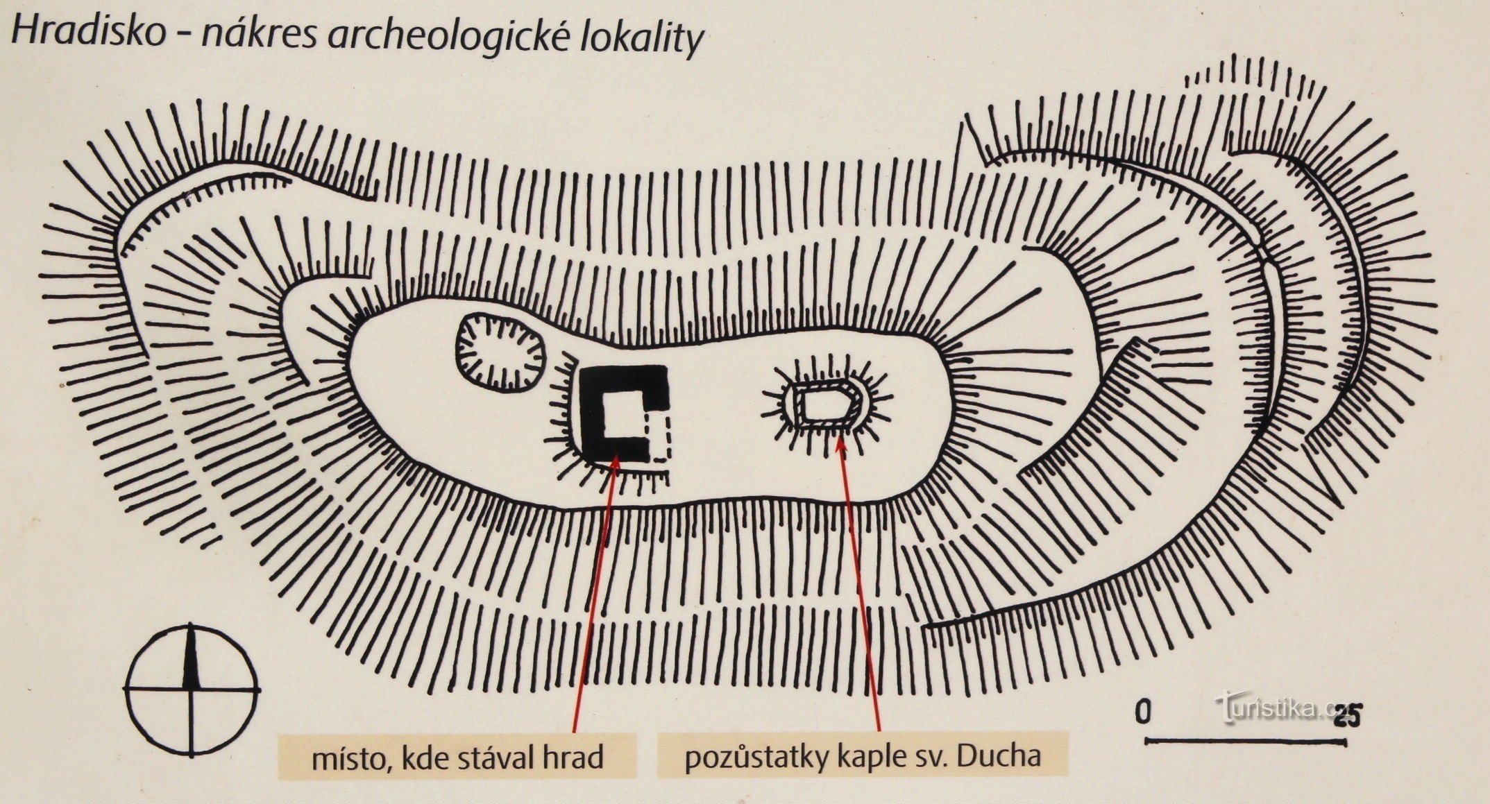 Hradisko felső részének térképe
