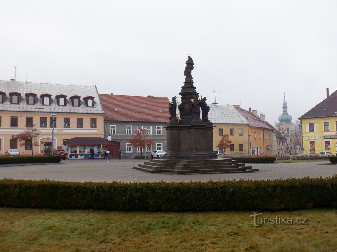 Marian sculptures on the square in Doksy