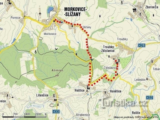 Morkovice and Zdislavice on the map