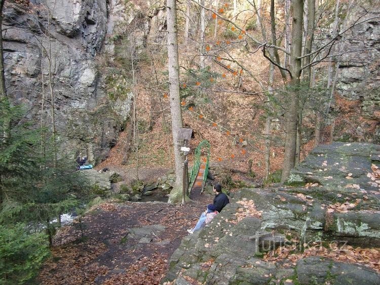 Un ponte con un percorso segnalato per Sokolohrady