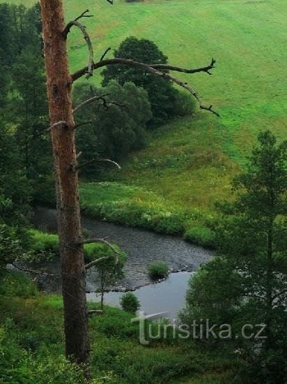 Moravice bij het oude Lublice: uitzicht op een van de meanders van Moravice