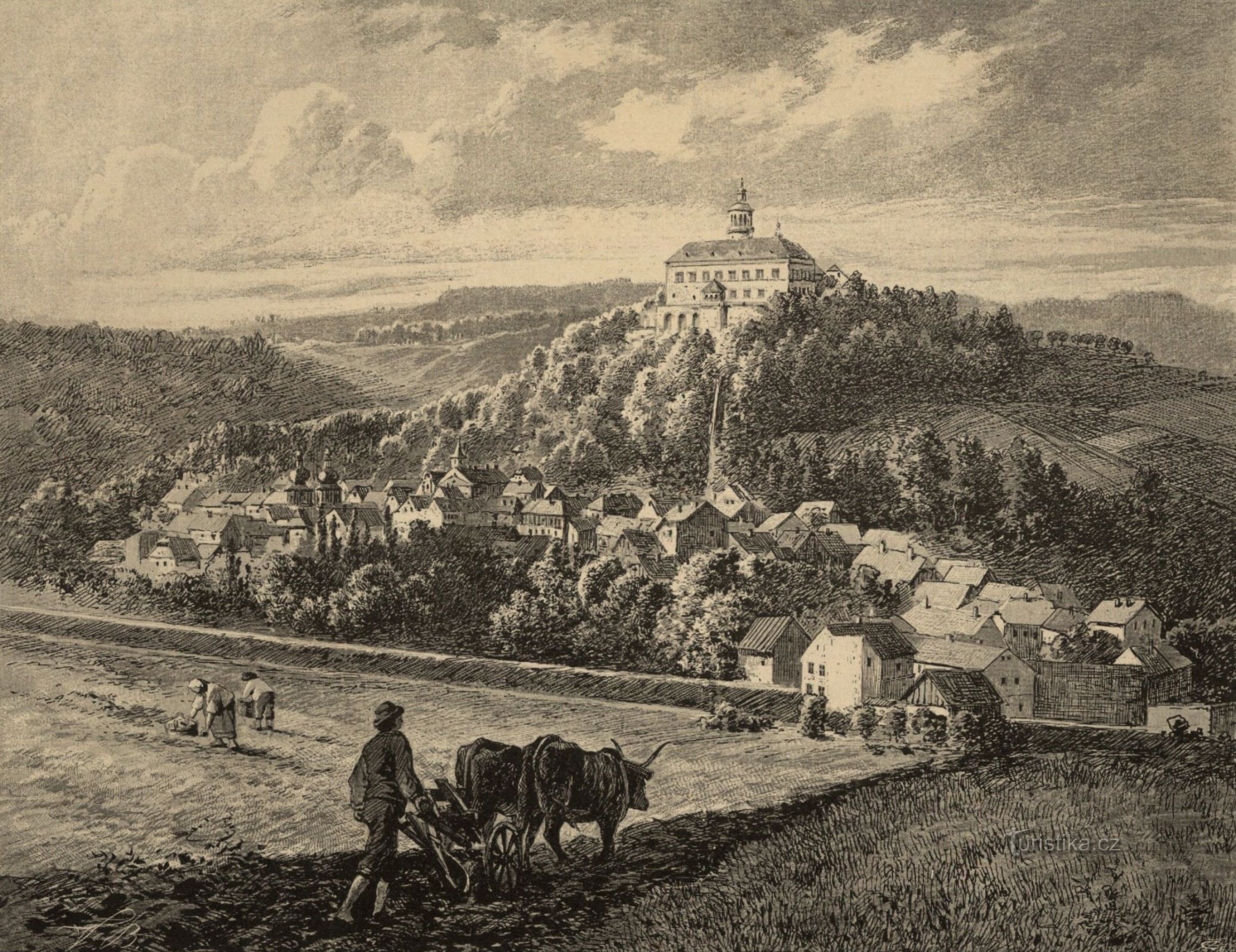 Castelo de Náchod em desenho de Adolf Liebscher da segunda metade do século XIX