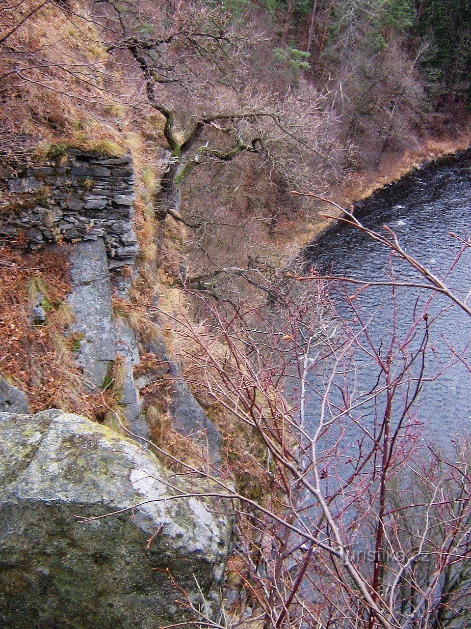 The tiny remains overlook the river