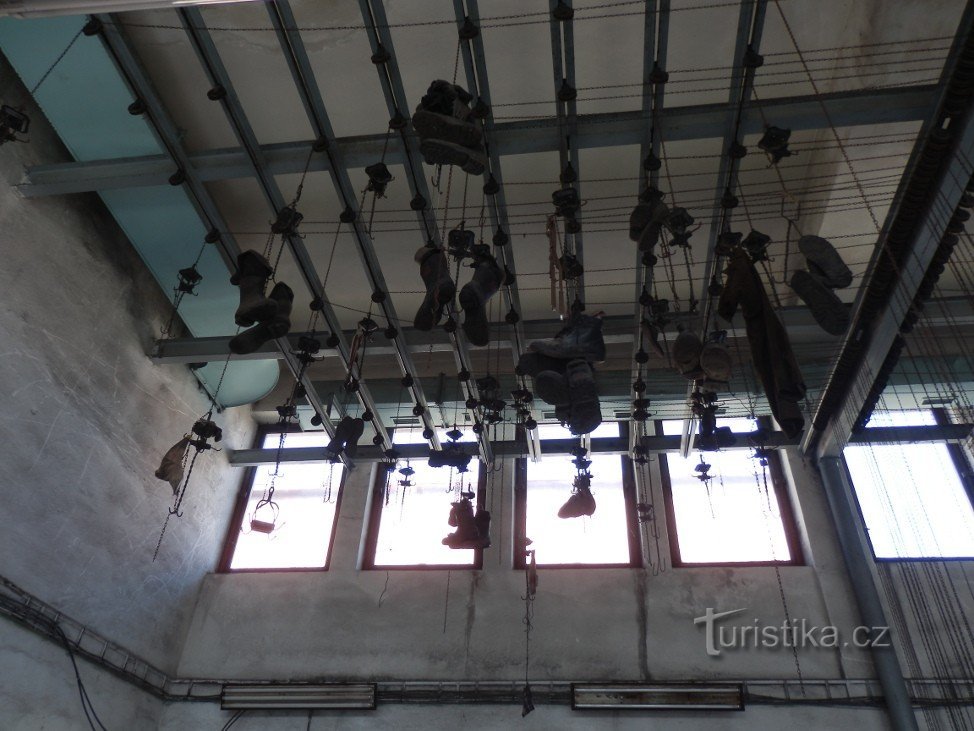 Clothes and shoes were pulled up over the pulley to the ceiling