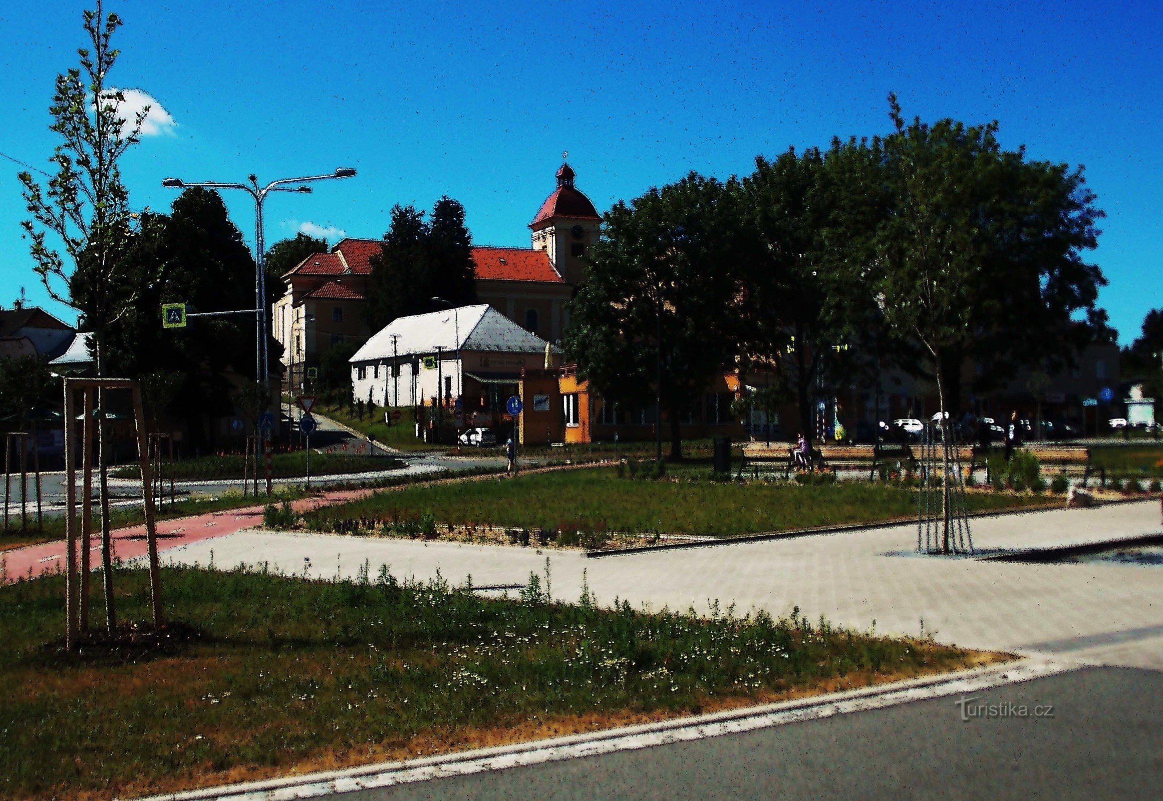 Restored square in Malenovice near Zlín